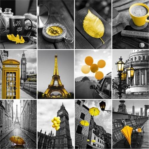 EverShine 5D DIY Diamond Embroidery City Diamond Painting Black And Yellow Cross Stitch Mosaic Art Kits Rhinestones Picture