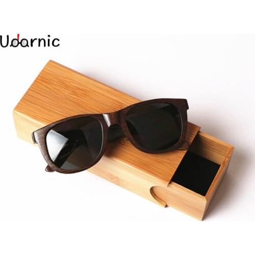 Glasses Box Natural Bamboo Square Wooden Hard Case Protector Box for Women Men Kids Girls Boys Not Including Sunglasses 242-008