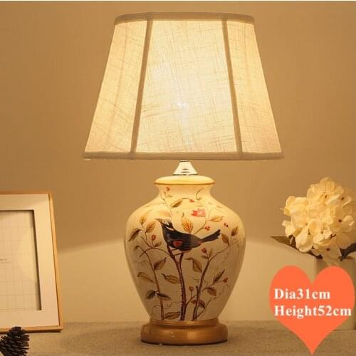 Chinese white bird ceramic Table Lamps classic Touch/Dimmer linen lampshade E27 LED lamp for bedside&foyer&studio&tea room MF013