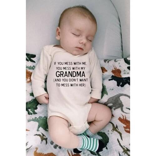 If You Mess with Me You Mess with My Grandma Infant Baby Boy Girls Bodysuit Funny Long Sleeve Bodysuit Baby Clothes Onesies