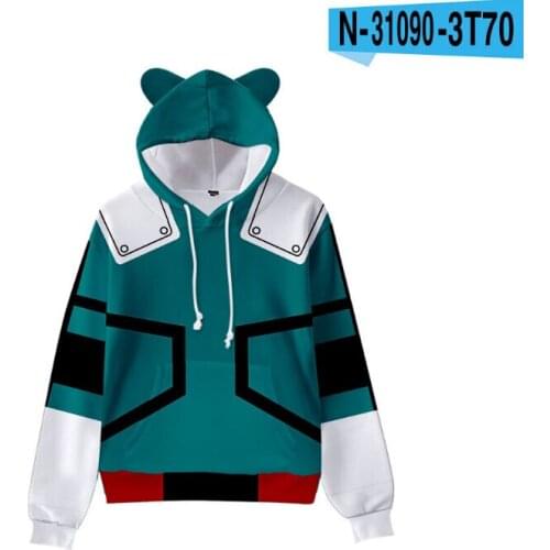 3D My Hero Academia Cute Cat Ears Hoodies Sweatshirts Fashion Kids Hooded Casual Autumn Boys Girls Comic Pullovers Clothing
