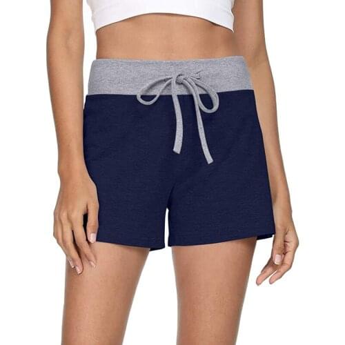 Fashion Summer Womens High-waist Straight-leg Pants Solid Color Gray Stitching Drawstring Sports and Leisure Loose Home Shorts