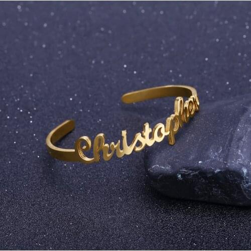 Zciti Customized Nameplate Name Bracelet Couple Jewelry Personalized Custom Cuff Bangles Women Men Stainless Steel Jewelry