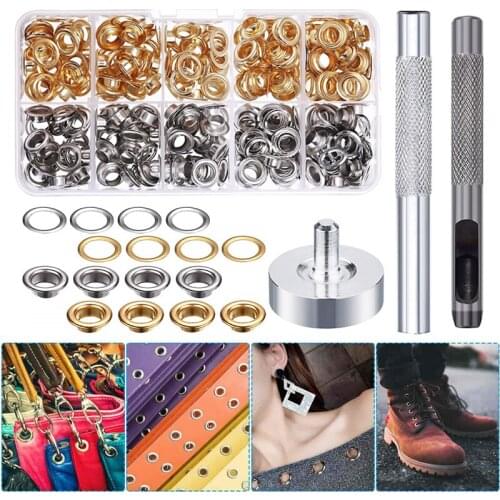 100 Set 1/4 Inch Grommet Kit Grommets Eyelets with 3 Pieces Install Tools Fixing Leather Crafts DIY Projects