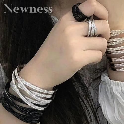 Newness Luxury Line Level Design Cubic Zirconia BRACELET BANGLE AND RING ewelry Set For Women Wedding Engagement Gift