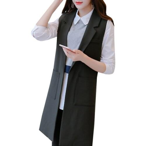 2017 New Fashion Autumn Women Waistcoat Elegant Long Coat Slim Sleeveless Black Blazer Vest Outwear Plus Size Jacket Suit AB343