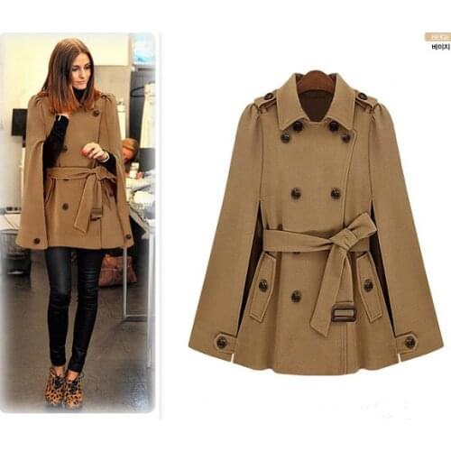 Autumn/Winter 2017 Handsome Double Breasted Cloak Woolen Jacket, Vintage Outerwear Camel Dark Blue Overcoat