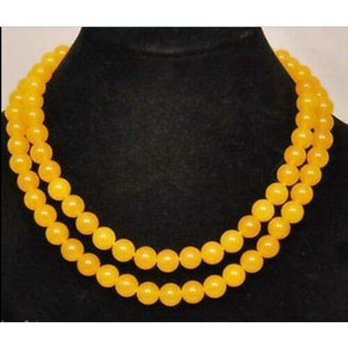 Genuine 10mm Natural Yellow Jade Round Beads Strands Necklace 32"