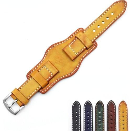 Handmade vintage leather watch strap Anti-metal allergy tray BUND watch band 20 22 24mm for Rolex/Omega/timex /fossil watchs