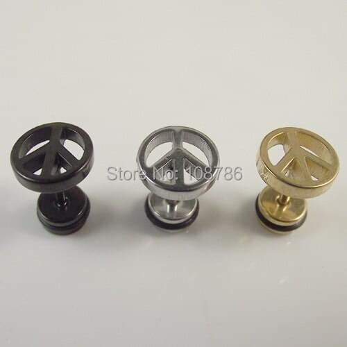 2pcs Free Shipping Barbell Body Jewelry stainless steel Earring peace symbol tragus barbell Men Man earrings stud