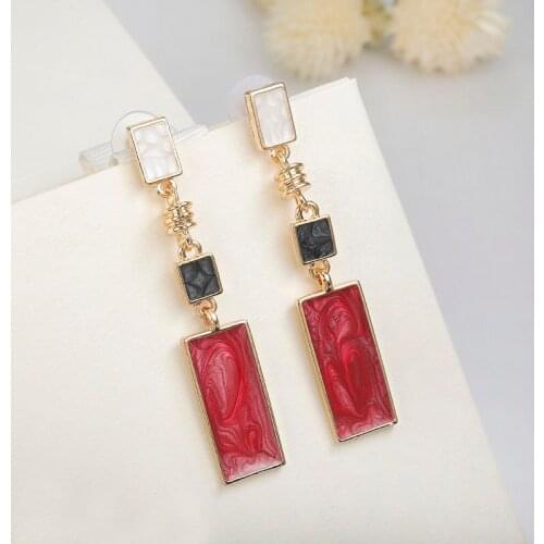 Earrings Jewelry Fashion Women Design Black White Red Color Square Drop Earring Geometric Fashion Wedding Jewelry Wholesale