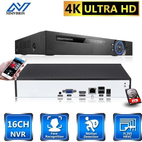 NINIVISION H265/H264 16CH*4K NVR Network Digital Video Recorder 1 SATA Cable Motion Face Detection P2P CMS XMEYE Security Onvif