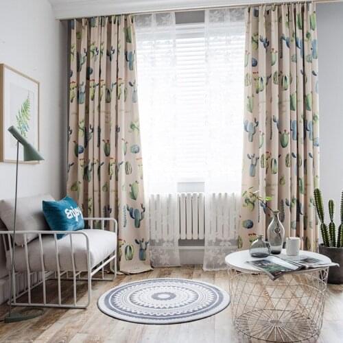 Modern Boutique Curtains for Living Dining Room Bedroom Plant Simple Polyester Cotton Printed Curtain Fabric