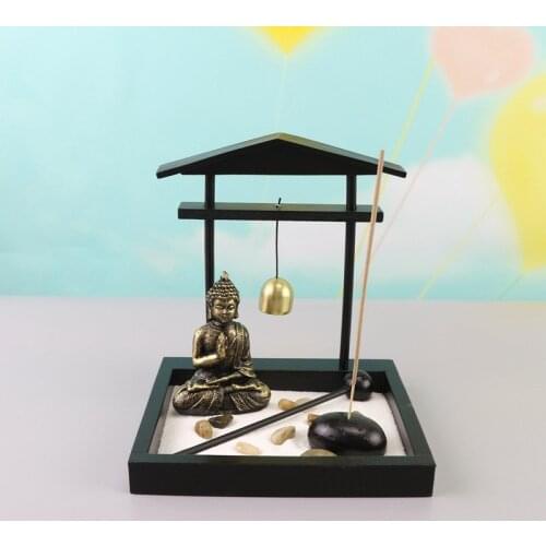 Resin Buddha Statue Lotus Incense Burner Zen Meditation Peaceful Relax Feng Shui Incense Stick Holder Sand Tray Kit Home Decor