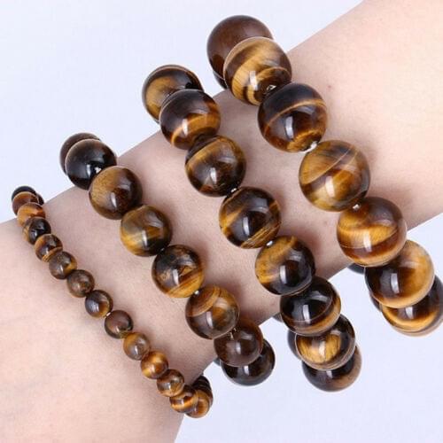 STENYA Stretch men Bracelet Elastic Tiger Eye natural stone expandable jewelry beads glass Selectable Size 6mm 8mm 10mm 12mm