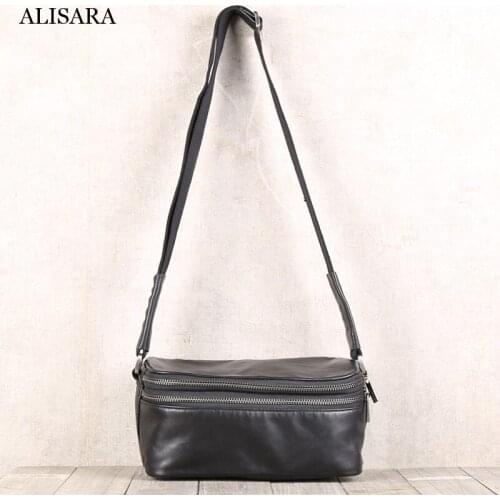 Alisara Mens Crossbody Bag First Layer Cow Leather Top End Quality Lovers Casual Messenger Shoulder Handbag Storage Satchel