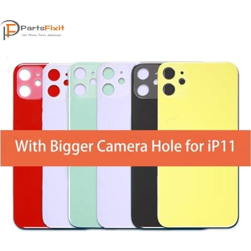 5pcs OEM Premium Back Glass With Bigger Camera Hole For iPhone 11 Wide Camera Hole Opening Battery Cover Rear Housing Door Glass