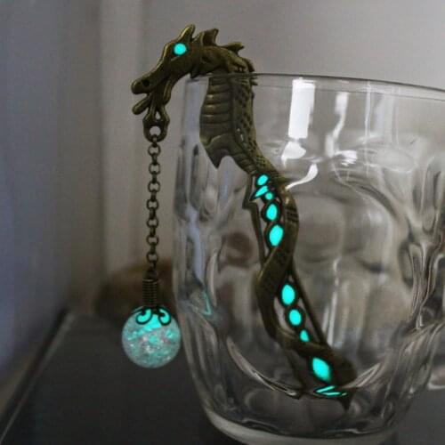 GLOWING Dragon bookmarker Luminous beads GLOW in the DARK bookmarks fashion classics Petals beads lead alloy gift Single