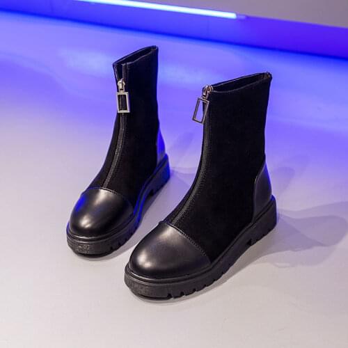 Brand Designer Boots for Women Black 2021 Winter Plus Velvet Short Boots Autumn Flat Bottom Low Heeled Shoes Fashion Botas Mujer