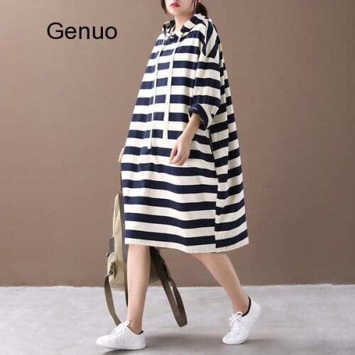 Plus Size Women Hoodies Pullovers Autumn Winter Long Sleeve Big Size Loose Cotton Black Striped Female Shirt Hooded