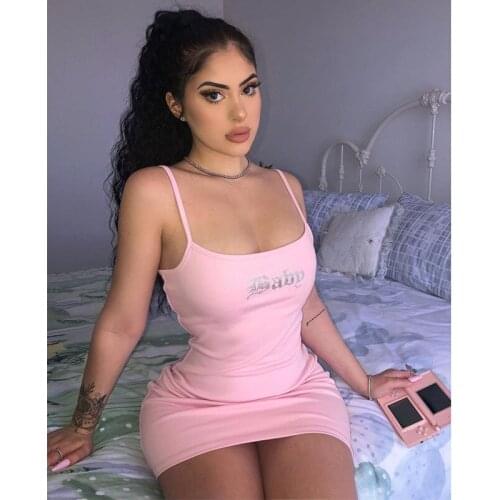 2000s Aesthetic Y2k Sexy Sling Mini Dresses for Women 2021 Spring and Summer New Fashion Letter Printed Slim Temperament Dress