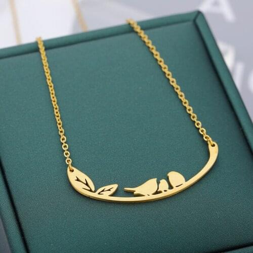 Golden stainless steel curved bird necklace for Women Mountain Tree Jewelry Various Necklace