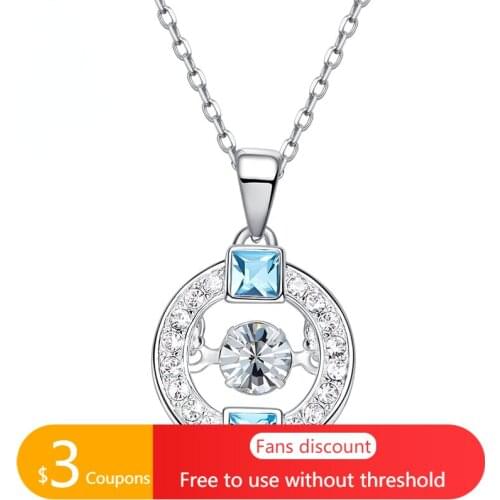 AGATA 100% Genuine 925 Sterling Silver Pendants Necklaces for Women White and Blue Crystal Round Charms Necklace Femme Jewerly