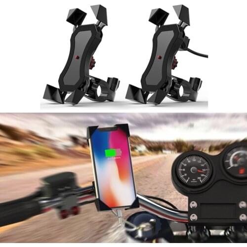 1PCS Motorcycle Bike Phone Navigation Holder Support Handlebar Rearview Mirror Mount Clip Bracket for Cell Phone with Charging