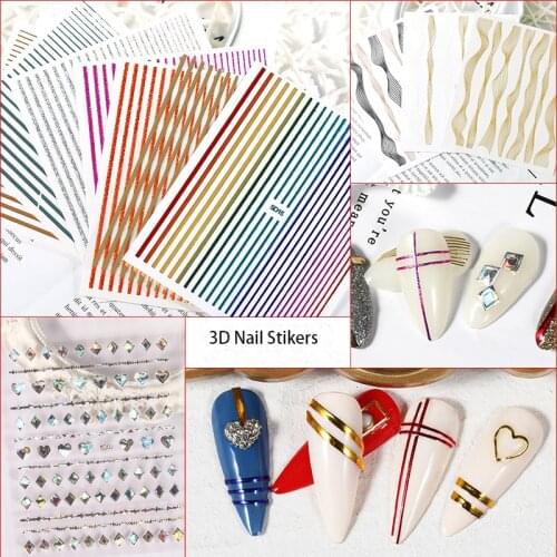 1pcs Nail Sticker Gold Silver Metal Curve Strip Lines Adhesive Striping Tape Multi-size 3D Stickers For Manicure Nails Accessori