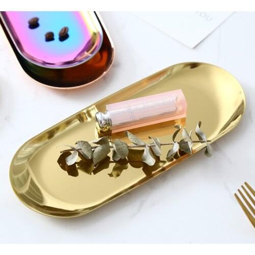1pcs Nordic Style Oval Stainless Steel Tray Snack Dessert Fruit Candy Tableware Knife Fork Metal Organizer Home Decoration