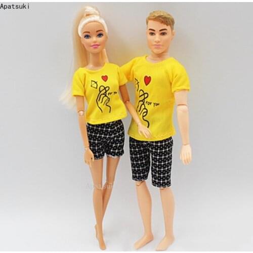 2sets/lot Yellow T-shirt Pants Shorts for Ken Boy Doll Accessories Fashion Lover Clothes Set for Barbie Doll Outfits 1/6 Kid Toy