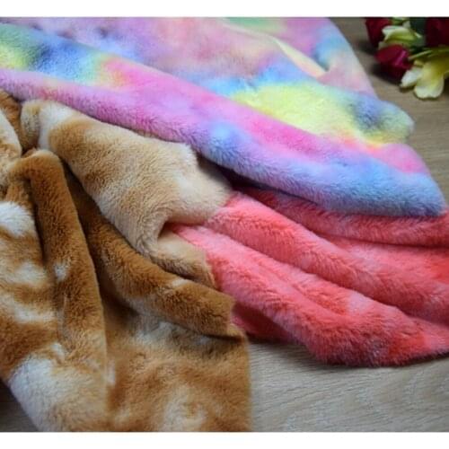 50*170CM Rainbow Rabbit Hair Plush Fabric PV Velvet Printed Fabric Gradient Flannel for Scarf Accessories Clothing DIY Toy