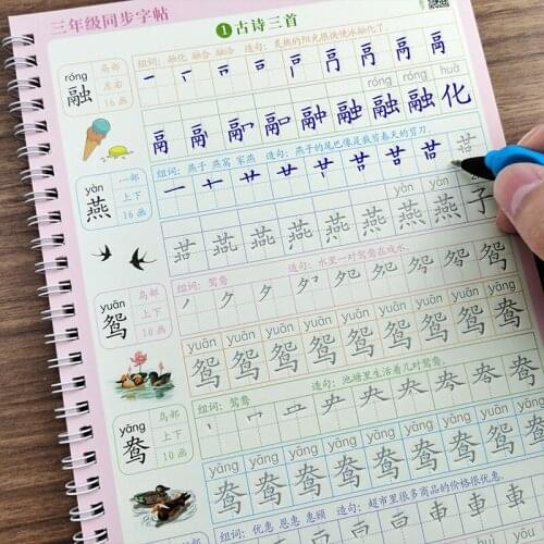 6books Reusable 3D Groove Practice For Copybook Synchronized Textbooks Chinese Characters Children Practice Art Writing Books