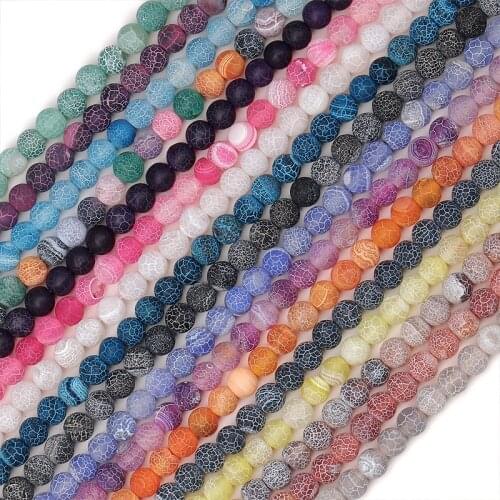 MINHIN Multicolors Frosted Cracked Agates Natural Stone Beads For Jewelry Making 6 8 10 MM Pick Size for DIY Bracelet