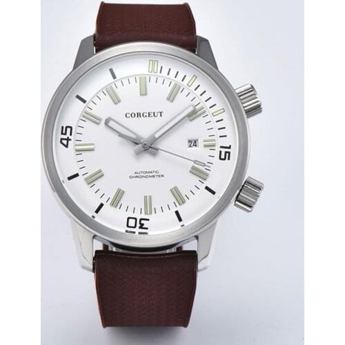 CORGEUT 2021 Top Brand Luxury Mens Black Dial Automatic Mechanical Watch Date Seagull Rubber Sports Luminous Waterproof Watch