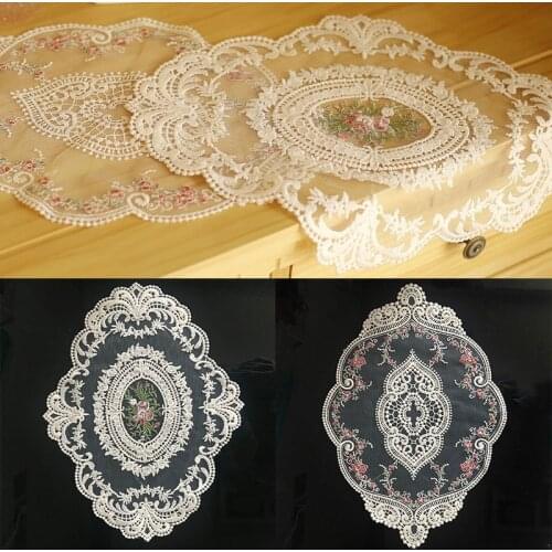 European Oval Embroidered Lace Fabric Transparent Placemat Coaster Coffee Table Mat Kitchen Cover Cloth Christmas Decoration