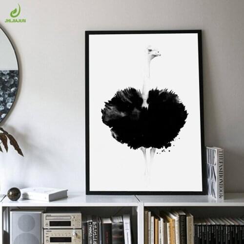 JHLJIAJUN Canvas Painting Ostrich Wall Art Black White Nordic Watercolor Posters And Prints Wall Picture Kids Room Bedroom Decor