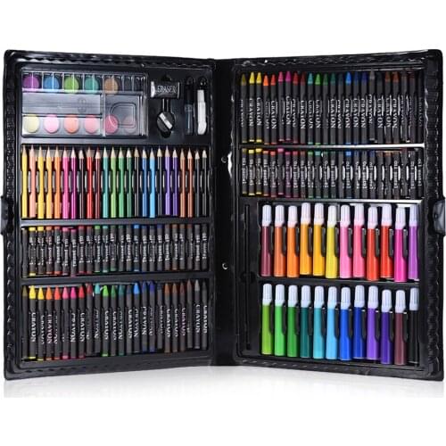 168pcs Drawing Pen Art Set Kit Painting Sketching Color Pencils Crayon Oil Pastel Water Color Glue with Case for Children Kids