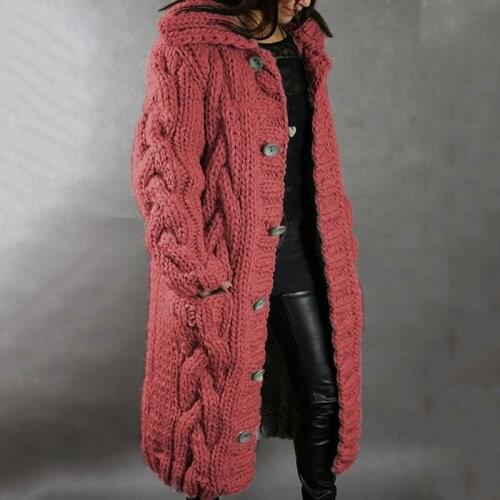 Women Solid Voversize Knitted Sweater Winter Warm Cardigan Pockets Fashion Longer Coat Cardigan Crochet Ladies Sweaters Outwear