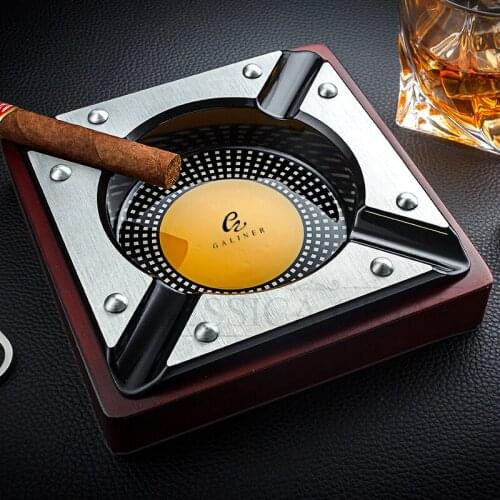 Red Wood Cigar Ashtray Home Metal Ash Tray Outdoor Luxury 4 Holder Cigar Cigarette Ashtrays For COHIBA Cigar Accessories