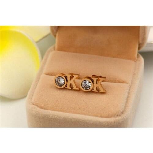 Martick Sport Style OK Letter Stud Earrings Sparkling Crystal Stud Earrings For Woman Simple Europe Brand Jewelry E192