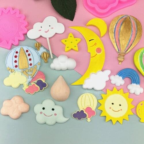 Cartoon clouds hot air balloon moon fondant chocolate mold childrens space series rainbow stars sun baking cake decoration