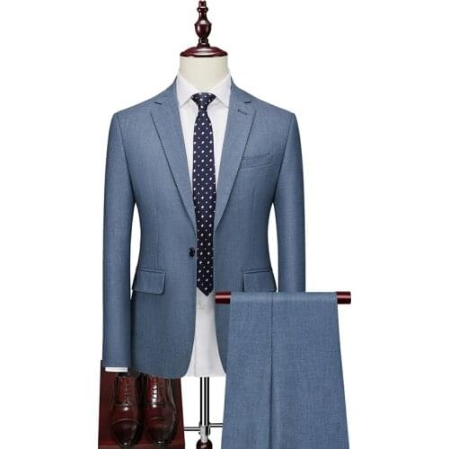 Blazer+Pants) New Mens Fashion Boutique Pure Color Casual Business Suit Groom Wedding Dress Tuxedo Male Formal Suit size S-6XL