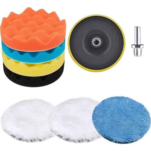 9Pcs 6 Inch Car Polishing Pads Buffing Pad Wheel Sponge and Woolen Buffer Pads Set with M14 Drill Adapter for Car Care