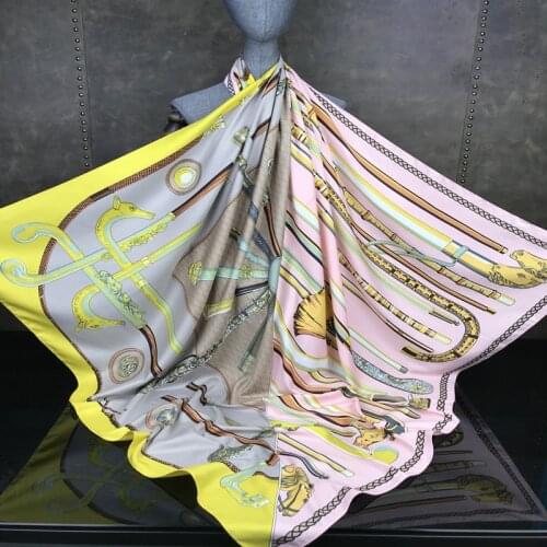 New woman Fashion silk Scarf Horse head crutches Pattern Printing 130 Square Headdress Gift headscarf high quality Shawl