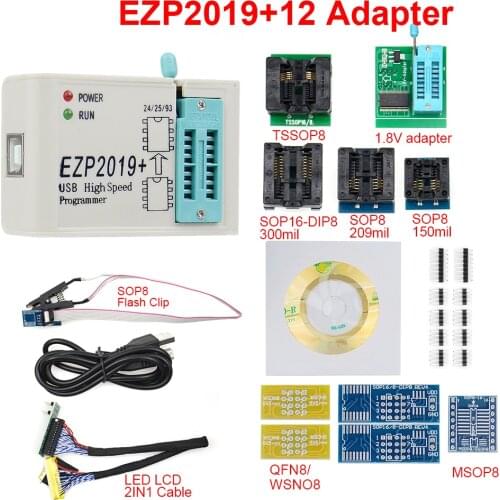 Original EZP2019 High-speed USB SPI Programmer EZP 2019 Support24 25 93 EEPROM 25 Flash BIOS Chip full set + 10/12pcs adapters