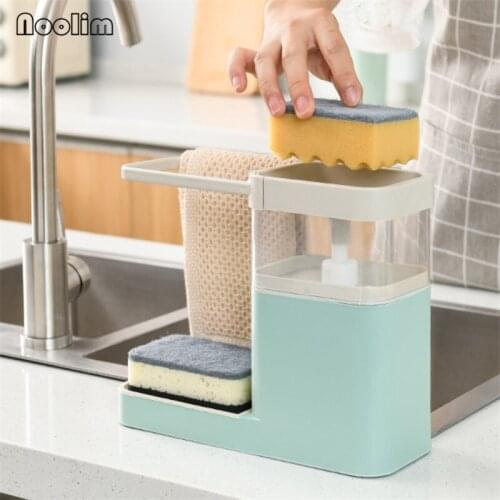 Plastic Automatic Liquid Box Kitchen Sink Press Soap Dispenser Towel Storage Rack Bathroom Organizer Sponge Shelf Rag Holder