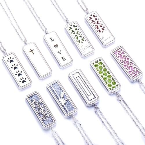Rectangle New Aromatherapy Locket Stainless Steel Rose flower Perfume Essential Oil Diffuser Pendant Necklace girl fashion gift