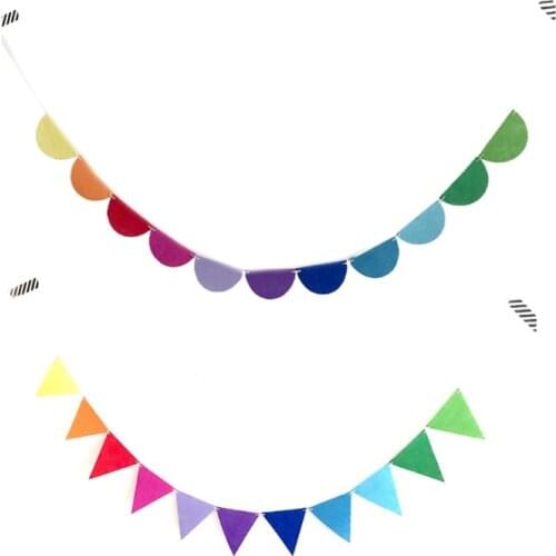 Nordic Style Assembled Rainbow Banners Multicolor Felt Triangle Semicircle Flags for Party Decoration