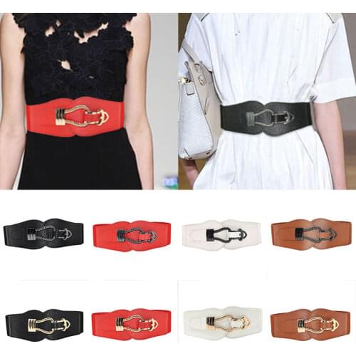 Stretch Decorative Double Buckle Belt Solid Color Waist Seal Fashion Wide Waistbands Lady Cummerbunds Women Elastic Waist Belt